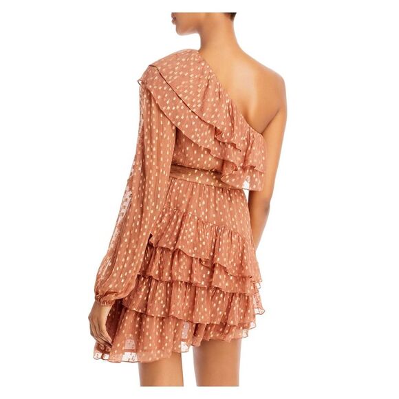 ROCOCO SAND Womens Brown Belted  Asymmetrical  Hem Long Sleeve Mini Dress L - Picture 2 of 2